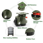 Leveling Casters Wheels, Heavy Duty Casters Wheels with Ratchet Arm 6600 LBS, Green Retractable Casters Set of 4, Nylon Wheels & Leveling Feet, Suitable for Equipment, Machine