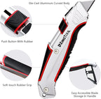 KingTool Self-Retracting Box Cutter with Holster & Belt Clip, Auto Retractable Safety Utility Knife with Total 10PCS SK5 blades, Aaluminum Shell with Rubber Grip, Sturdy & Strong
