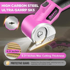Cordless Electric Scissors: 4V Rechargeable Rotary Cardboard Cutter, 3000mAh Battery, with LED Light, 2 Blades, Box Cutter for Fabric Carpet Carton Plastic Leather Cloth (Pink)