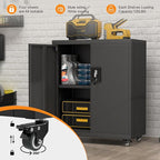 31.5''H Metal Storage Cabinets with Lock, Metal Garage Storage Cabinet on Wheels, Lockable Rolling Tool Chest Cabinet with Doors & Adjustable Shelves for Garage, Home, Office, Assembly Required