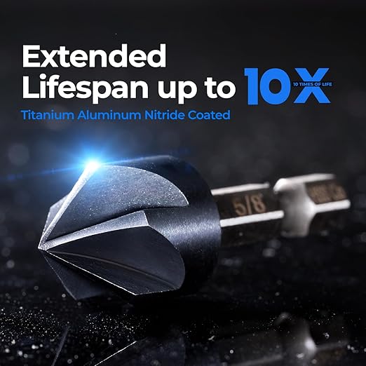 toolant 3/8" Noir-Ti Cobalt Countersink Drill Bit(Pro), Titanium Aluminum Nitride Coated with Quick Change Hex Shank