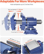 VEVOR Heavy Duty Bench Vise, 6-1/2" Jaw Width, 5" Max Jaw Opening Multi-Purpose Ductile Iron Bench Vise with Anvil, 360° Swivel Base Head, 3" Throat, 5620 lbs Clamp Force, for Pipe Repairing