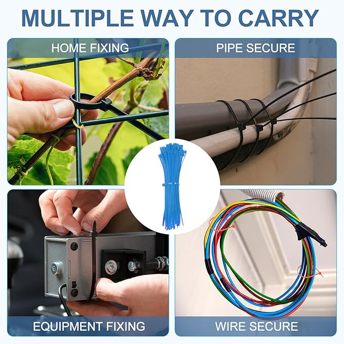 PATIKIL Cable Zip Ties 8 Inch, 100 Pcs Self-Locking Nylon Wire Tie Wraps Heavy Duty Cord Management with 50 lbs Tensile Strength for Indoor and Outdoor, Blue (0.2" W)