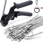 Metal Zip Ties with Stainless Steel Cable Tie Gun, Special Tool For Fastening and Cutting Steel Zip Ties, 100pcs 11.8in Uv Resistant chain link fence Parts For Fence Exhaust Pipe Outdoor