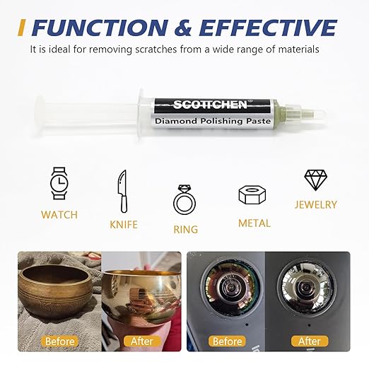 SCOTTCHEN 3Pcs Diamond Polishing Paste, 400/600/1,200 Grit, 54-80/22-36/10-20 Microns Lapping Compound with 50% Concentration of Diamond Powders for Jewelry, Metal, Ring, Glass, Coin, 5 Gram Each
