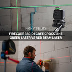 Firecore 360° Laser Level with Tripod, 100Ft Self Leveling Laser Level Green Cross Line Laser Leveler Tool for Picture Hanging Wall Tile Floor Construction, 60" Compact Tripod & Carry Pouch Included