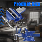 FATO 8 Inch Heavy Duty Bench Vise 8" Home Work Ductile Iron Bench Vise 360°-Degree Swivel Base with Anvil, Utility Combination Pipe Home Vise for Woodworking, Blue