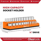 Olsa Tools Magnetic Socket Organizer | 1/4-inch Drive | SAE Orange | Holds 26 Sockets | Professional Quality Tools Organizer