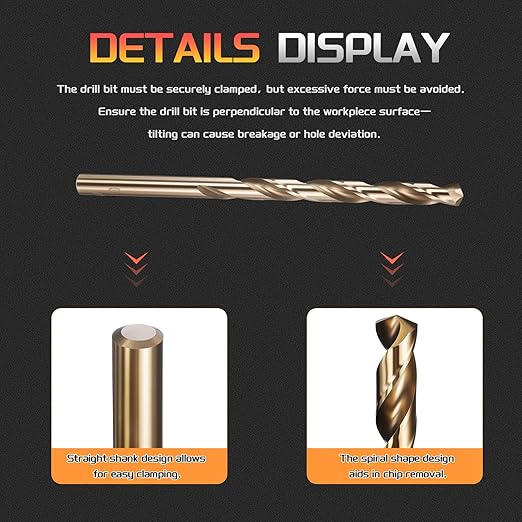 Drill Bit, #2 Cutting Diameter, 4341 HSS Gold Finish 135° Cutting Angle Number Jobber Bits - (Applications: for Drilling Soft Metal Plastic Wood), 10-Pieces