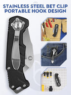 Utility Knife, BIBURY Upgraded Version Heavy Duty Box Cutter, Pocket Carpet knife with 10 Replaceable SK5 Stainless Steel Blades, Belt Clip, Easy Release Button, Quick Change and Safety Lock