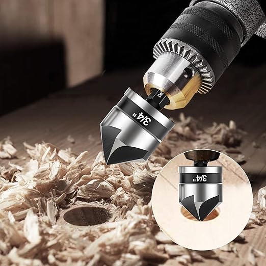 Countersink Drill Bit Set 5-Piece, M2 HSS, 82 Degree, 5 Flute, ¼” Quick Change Hex Shank, 1/4” 3/8” 1/2” 5/8” 3/4” Sharp and Durable Countersink Bits for Metal Wood and Plastic, with Storage Case