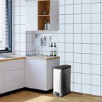 12 Gallon Trash Can with Lid，45L Kitchen Garbage Can,Stainless Steel Trash Can for Narrow Spaces with Soft-Close Lid, Inner Bucket, and Step-on Pedal