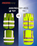 PACIFIC 10 Pockets Class 2 Safety Vest for Men, 3M High Visibility Reflective Strips, Meets ANSI/ISEA Standard, Yellow, Medium