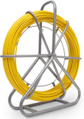 425FT Fish Tape Fiberglass 1/4 inch(6MM) Fishing Wire Puller Duct Rodder Cable Running Electrical Fishtape Tool Rod with Steel Reel Stand through Wall Pipe Length Marking In Meter