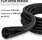 50FT 3/8 inch Split Wire Loom Tubing Kit with 2 Clamps - Flexible Abrasion Resistant Conduit for Automotive, Mechanical Cable Protection