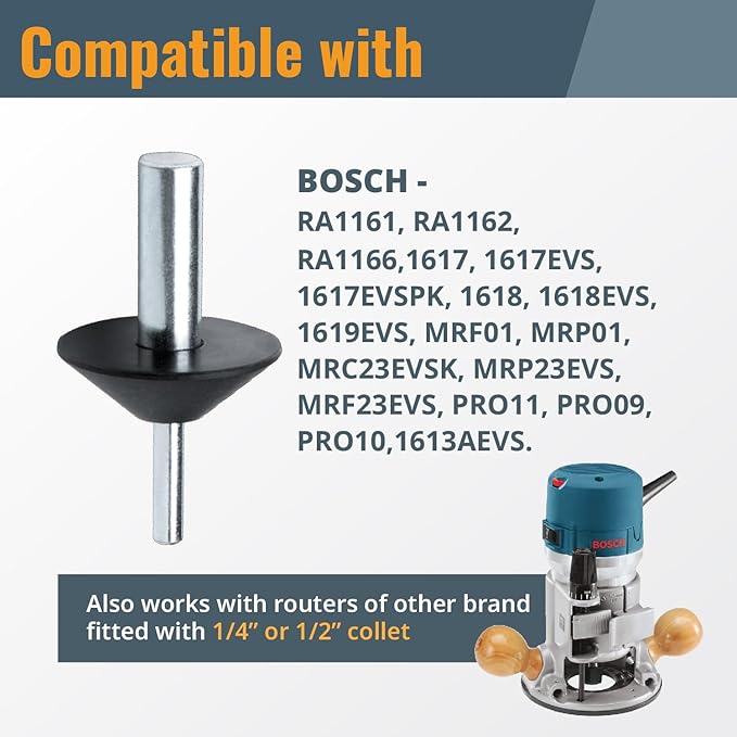 POWERTEC Router Centering Pin and Cone Set 2PK for Porter Cable Style Router Sub Bases with 1/2" & 1/4" Ends, Calibrate Router Base Plates, Centering Template Guides on Routers & Accessories, 71833-P2
