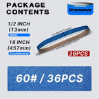 1/2 x 18 Inch Sanding Belts, 36 Pcs 60 Grit, Zirconia Sanding Belts for Medium-Duty Metal Polishing, Woodworking, Surface Smoothing