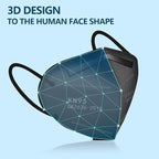 50PCS KN95 Face Masks Black 5 Layer Cup Dust Safety Filter Efficiency≥95% with Elastic Ear Loops and Nose Bridge Clip Breathable Mask