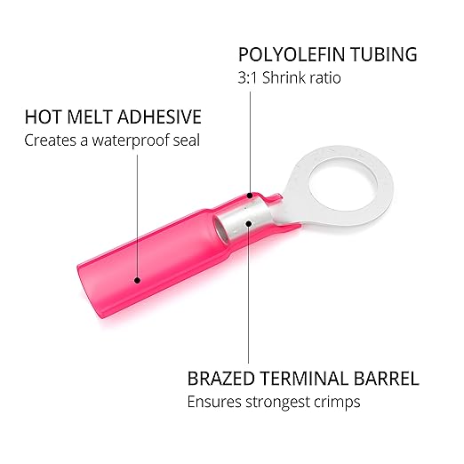 Wirefy 150 PCS Heat Shrink Ring Terminals #8 - a Resistant Ring Connectors - Eyelet Wire Connectors - Red 22-16 AWG