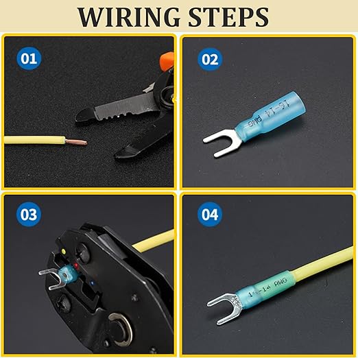 300pcs 22-16 16-14 12-10 AWG Marine Grade Heat Shrink Fork Connectors, ＃10 Tinned Copper Heat Shrink Fork Terminals, Insulated Electrical Spade Crimp Fork Wire Connectors (Mix AWG 22-10)