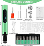 Electric Engraving Pen with 37 Bits, USB Rechargeable Cordless Etching Engraving Tool, Portable DIY Rotary Engraver for Jewelry Wood Glass Stone Carving (Green)