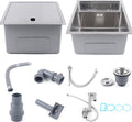 15-inch Hidden RV Bar Kitchen Sink with Folding Faucet, Cover, Drain Pipe and Strainer Full Set, Small Stainless Steel Sink for Workstation, RV, Prep Kitchen and Bar(Silver)