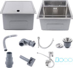 15-inch Hidden RV Bar Kitchen Sink with Folding Faucet, Cover, Drain Pipe and Strainer Full Set, Small Stainless Steel Sink for Workstation, RV, Prep Kitchen and Bar(Silver)