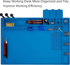 Premium Heat Resistant 932°F Blue Magnetic Repair Work Mat Large Silicone Soldering Mat for Soldering, Electronics, Computer Cellphone Repair, BGA Soldering Gun Iron Workbench Protection
