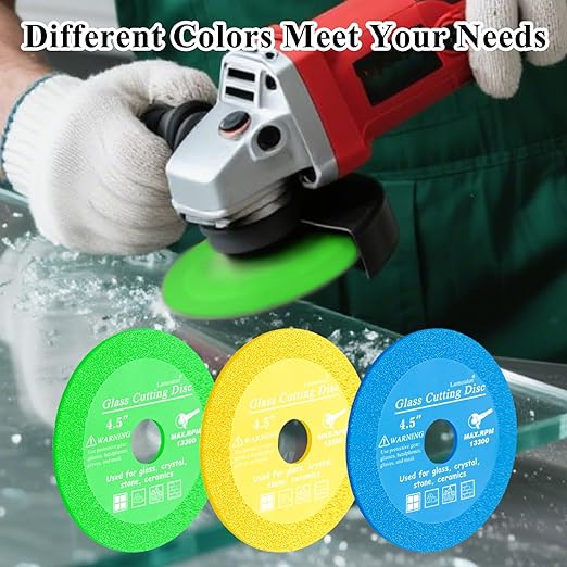 Lamoutor 3Pcs 4.5 Inch Glass Cutting Disc for Angle Grinder, Diamond Saw Blade, Tile Cutter Blade for Cutting Marble Glass Tile Jade Crystal（Green/Blue/Yellow）