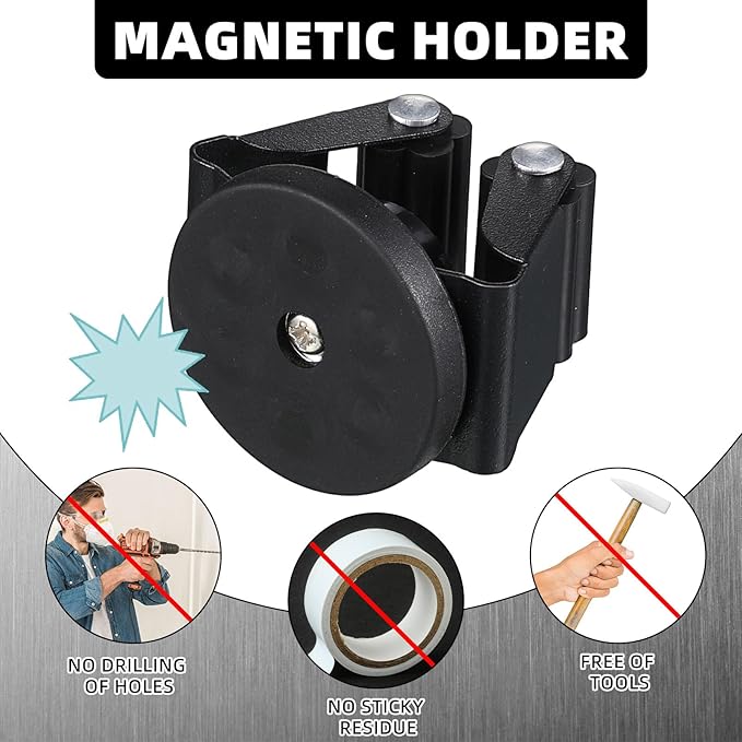20 Pcs Magnetic Mop Broom Holder Movable Magnetic Broom Holder Rack, Anti Slip Wall Mounted Utility for Cleaning Tools, Garage, Kitchen, Laundry, Garden (Black)