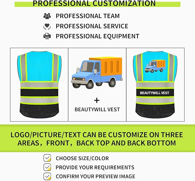 BeautyWill Custom Logo 10/20 Pack Safety Vest Class2 High Visibility Vest with Pockets Breathable Construction Vest Bulk