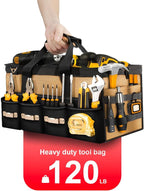 18 Inch Heavy Duty Tool Bag-48 Pockets,1680D Tear&Abrasion Resistant,Includes Tool Pouch,Tool Belt,Magnetic Wristband&Adjustable Shoulder Strap | Tool Organizer(Brown)