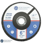Benchmark Abrasives 6" x 7/8" Premium High Density Jumbo Zirconia Type 27 Flap Discs for Angle Grinder, 6 Inch Sanding Discs, Finishing, Deburring, Rust Removal - (10 Pack) 120 Grit