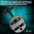 80 mm Round Vice for 3" (80 mm) & 4" (100 mm) Rotary Milling Indexing Table with 3 x M6 T nuts Bolts-Engineering Tools