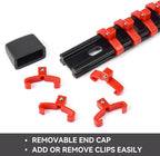 ALOANES 9 PC ABS Socket Organizer, 3/8 inch, Drive Socket Rail Holders, Heavy Duty Socket Racks, Black Rails with Red Clips