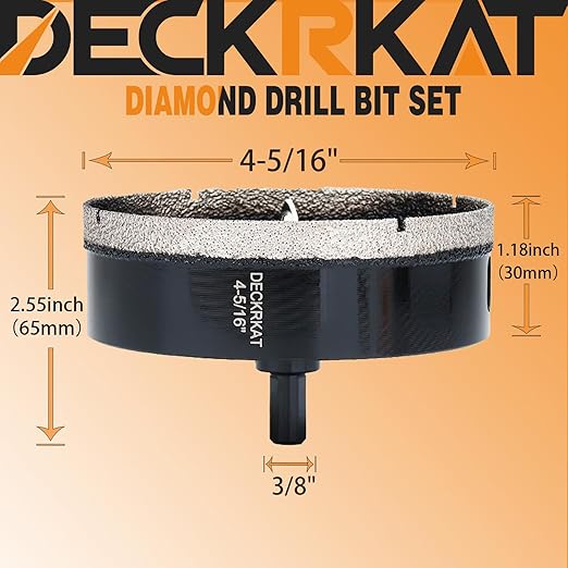 4-5/16 inch Diamond Hole-Saw Bits with Pilot Drill Bit -4-5/16" Diamond Tipped Tile Hole Saws with Guiding Bit Accurate Drilling for Porcelain Tile Ceramic Pottery Granite Stone Glass Bottles 110mm.