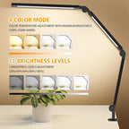 LED Desk Lamp with Clamp, Adjustable Swing Arm for Home Office, Dimmable Tempering Eye Care, Bright Modern Led Table Lamp for Nail Tech Architect, Flexible Tall Task Table Light