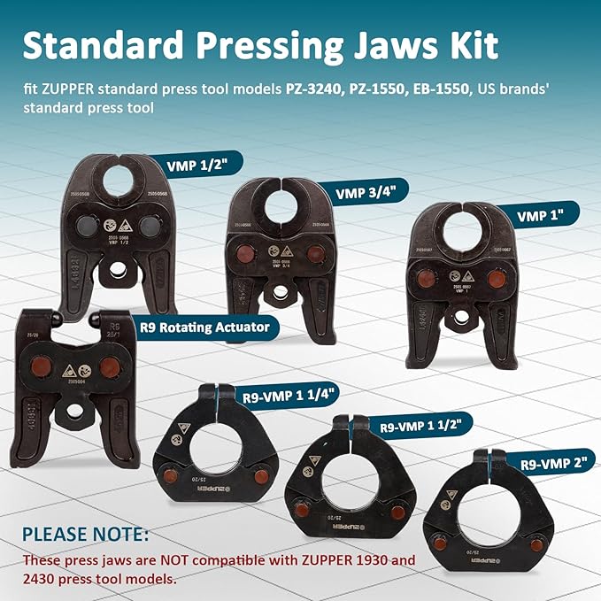 7PCS MegaPress Pressing Kit 1/2”-2” with 3PCS Pressing Jaws,3PCS Press Rings, 1PC Actuator for Carbon Steel Pipes Compatible with Standard Pressing Tools