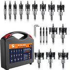 Carbide Hole Saw Kit for Metal TCT Hole Saw Drill Bit Set Hole Cutter Kit for Stainless Steel 14PCS(9/16" to 2-1/8")