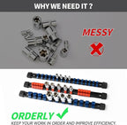 Socket Organizer Drive ABS Tools-Socket Holder, Premium Quality 9 Pieces Holders Kit 1/4-Inch x 48 Clips, 3/8-Inch x 45 Clips, 1/2-Inch x 36 Clips