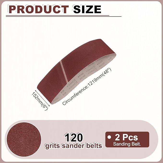 HARFINGTON 6 x 48 Inch Sanding Belts, 1 Pcs 120 Grits Aluminum Oxide Abrasive Belt Sander File Belt for Woodworking, Metal Polishing, Knife Sharpener