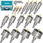 DAIMIT 19Pcs TCT Hole Saw Kit, 9/16"-2-3/8" Heavy-Duty Tungsten Carbide Hole Saws Kit for Metal, Stainless Steel, Iron, Wood, Plastic, with 3*Detachable Pilot Drill Bits and 3*L-Wrench