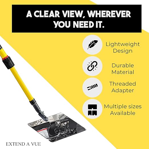 Telescoping Inspection Mirror - Standard Fiberglass, Lightweight & Durable, 4 ft - 8 ft Pole, 3.5 x 6 inch Acrylic Mirror
