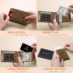 RUNBOX Slim Wallets for Men - Leather Money Clip Mens Wallet - RFID Blocking Front Pocket Bifold Wallet - Minimalist Credit Card Holder with Gift Box