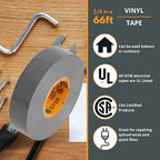 GTSE Gray Electrical Tape, 3-Pack – Waterproof, Industrial Grade Vinyl, 3/4 in x 66ft– Strong Self-Adhesive Grey PVC Electric Tape for Wire Insulation, 7 Mil, 600V – UL/CSA Listed