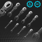 DURATECH Stubby Flex-head Ratcheting Combination Wrench Set, SAE, 8-piece, 5/16" to 3/4", CR-V Steel, Black Electrophoretic Coating, with Rolling Pouch