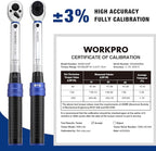 WORKPRO 1/4-inch Drive Click Torque Wrench, Inch Pound Bike Torque Wrench Set, Dual-Range 20-240 in.lb / 2.3-27.1 N.m, Lightweight Aluminum Handle, 72-Tooth, 14 Pcs, Precision for Bicycle Maintenance