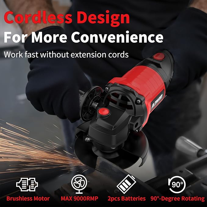 NAWIN 20V Cordless Grinder Kit,4 inch, 2×7.5Ah Battery&Fast Charger, variable speed grinder, Battery Angle Grinder Tool,Brushless Motor, Angle Grinder for Cutting, Griding, Polishing（7.5Ah）