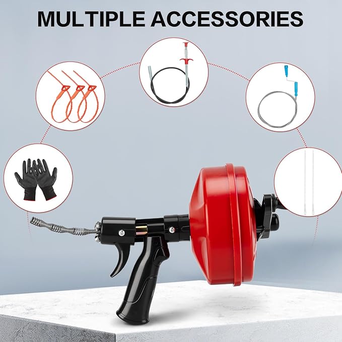 Upgrade Plumbing Snake Drain Auger,25 FT Automatic Retract Drain Snake with Dual Mode,Professinal Drain Clog Remover,Flexible Snake Drain Hair Remover Tool for Bathroom Shower Sink Kitchen