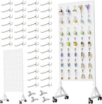 Metal Pegboard Display Stand 2 x 4.9 Feet, Adjustable Height with 40 Peg Board Hooks and Wheels, pegboard display rack, Craft Display Rack, Retail Display Rack, Garage Peg Board, Pegboard